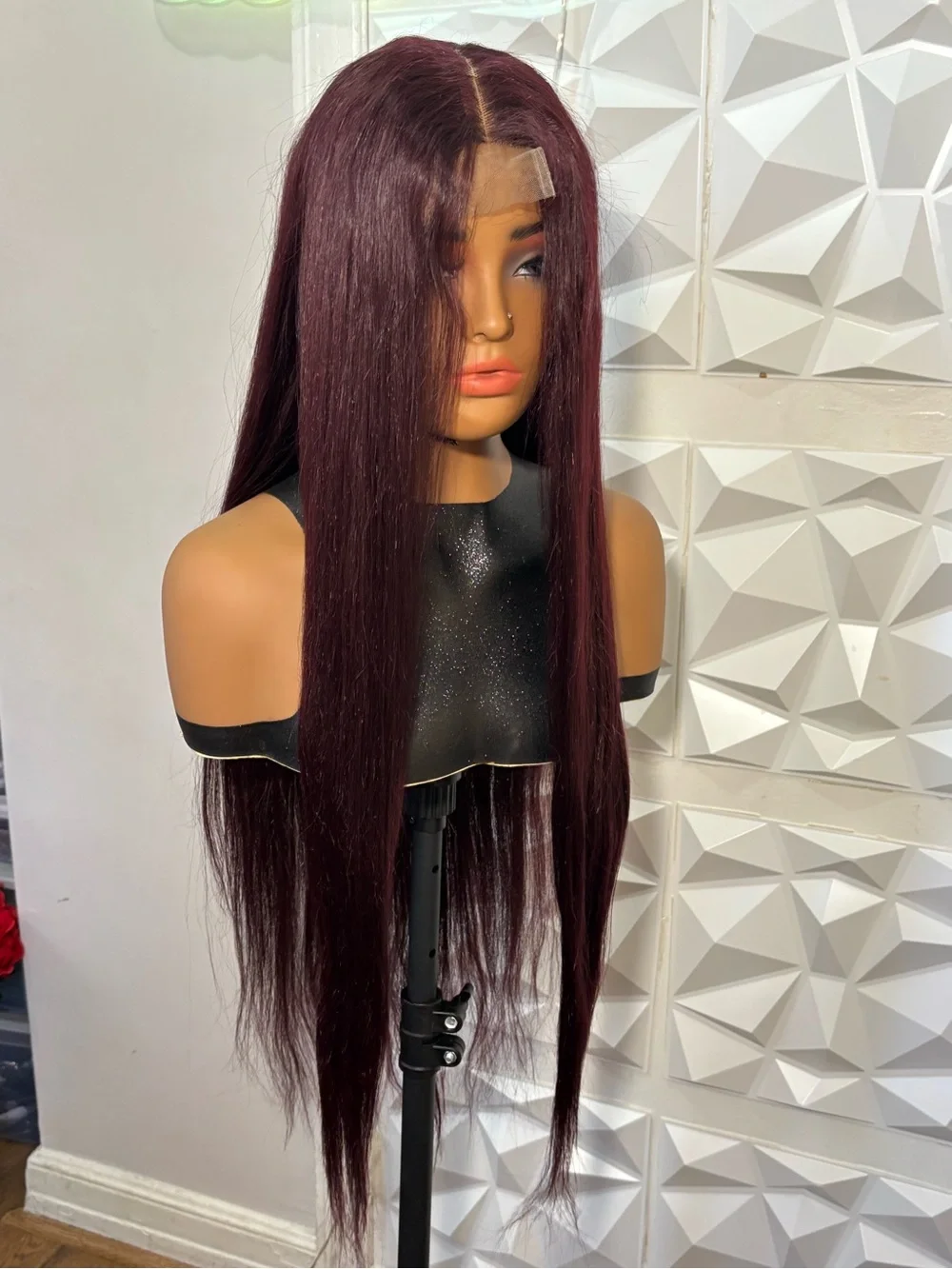 30 Inch 99J Burgundy Straight Blend Wig – 2x6 Lace Closure